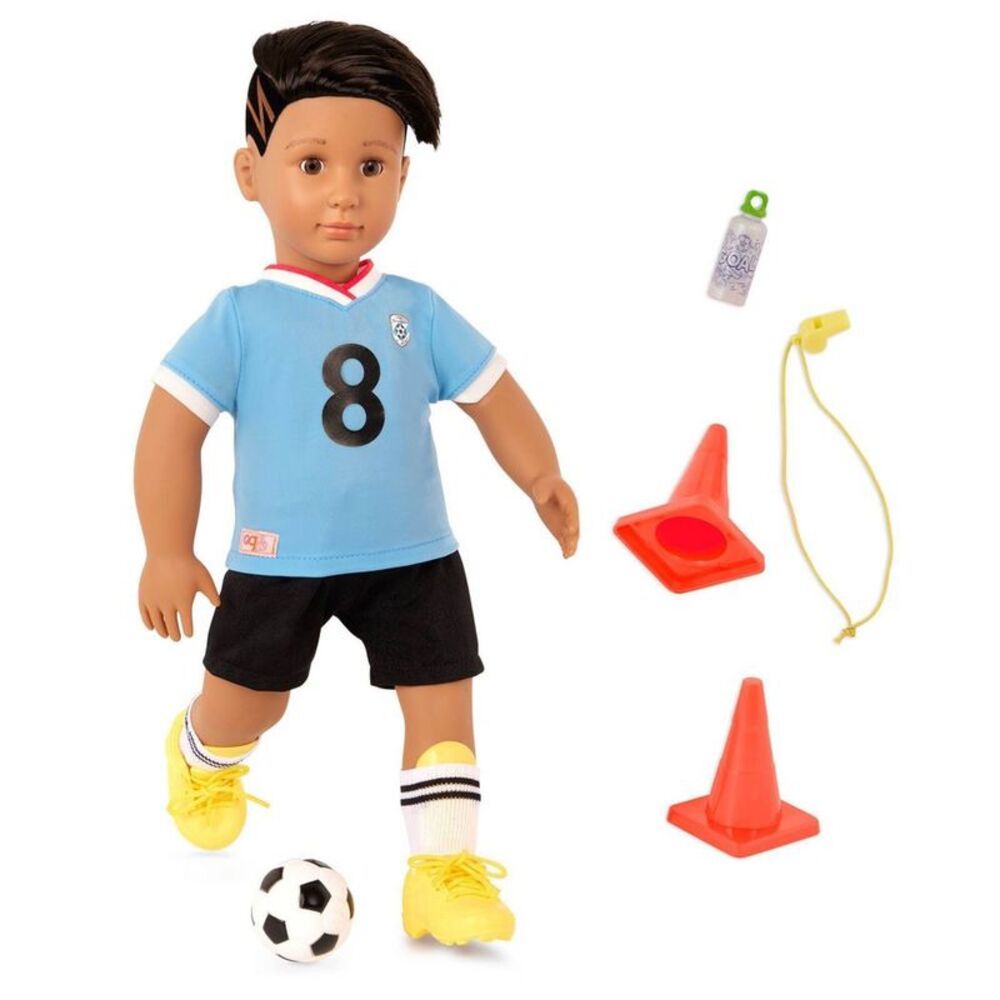 Our Generation Mateo Posable 18" Boy Doll in Soccer Uniform with Accessories
